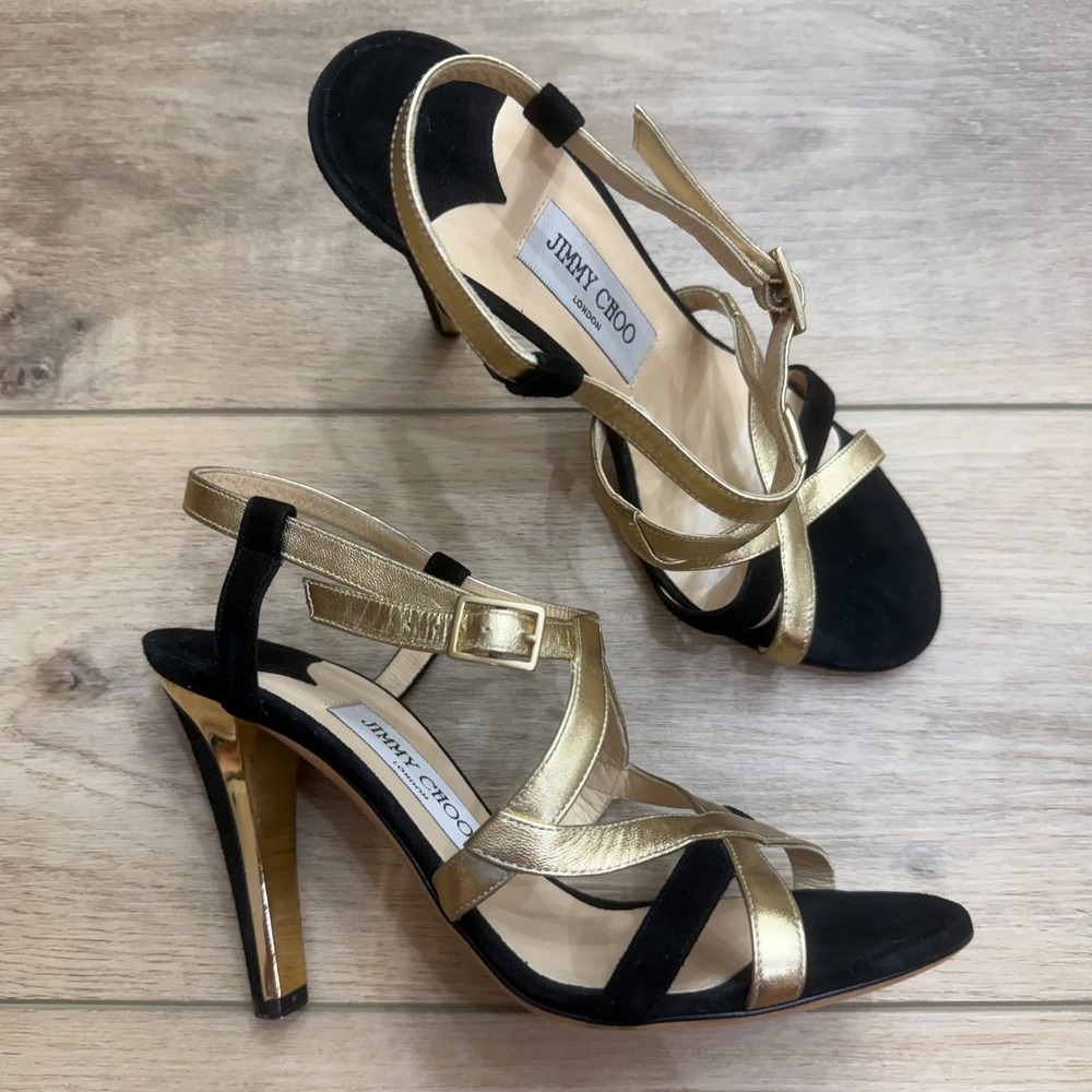 Jimmy Choo Gold and Black Strappy Heels